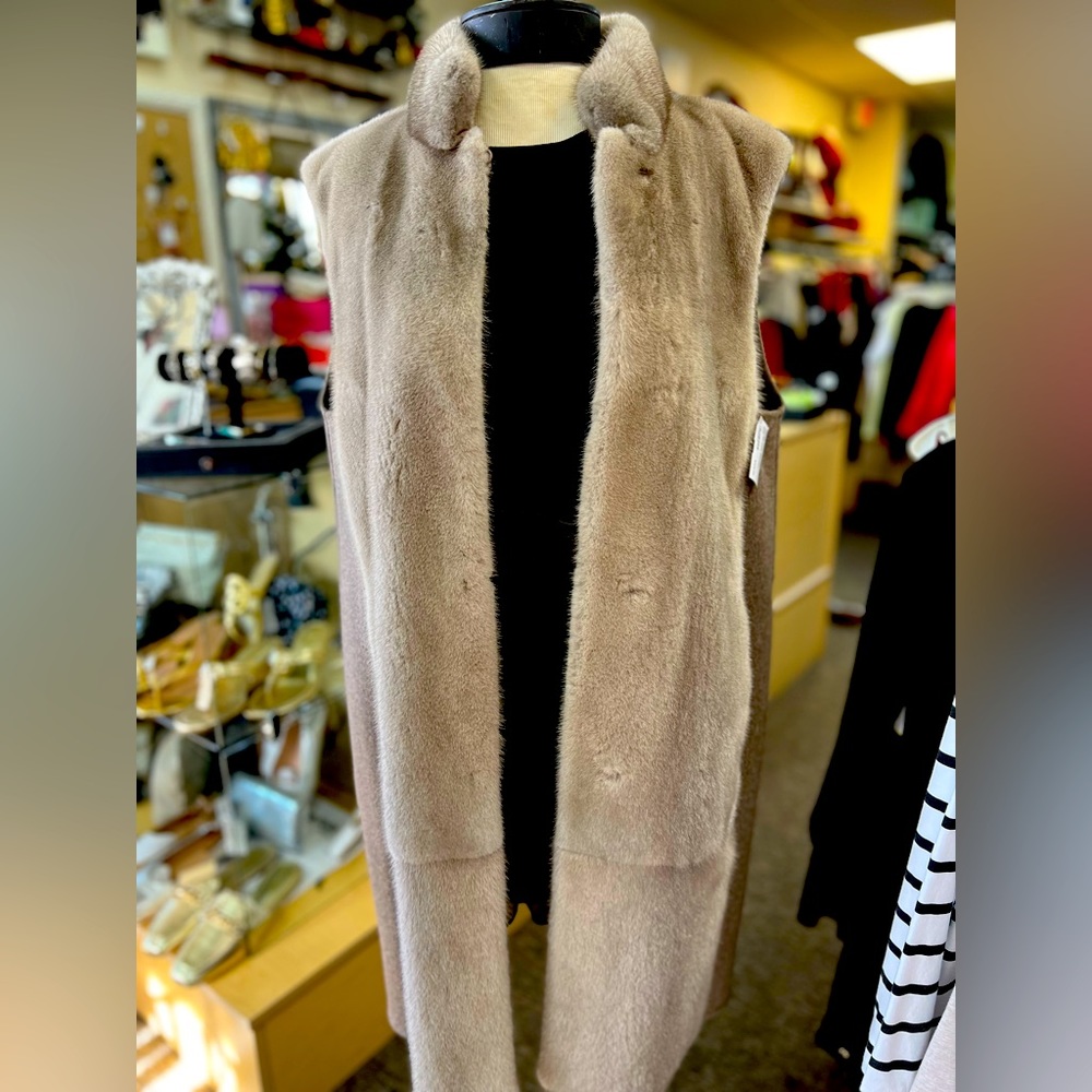 SOLD!  Rizal, Wool and Cashmere vest, Front Mink, SMALL, wheat color